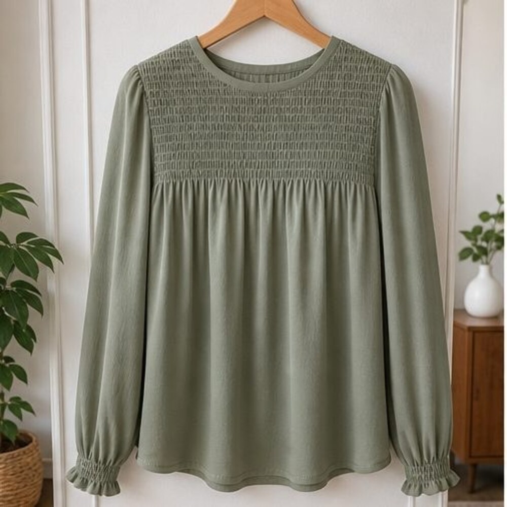 Sage Smocked Top